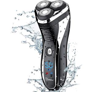 Hatteker Men's USB Rechargeable Electric Shaver Cordless Rotary Wet and Dry Beard Pop-Trimmer, Black