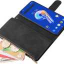 Asuwish Compatible with Asus ZenFone 9 Wallet Case and Tempered Glass Screen Protector Leather Flip Cover Card Holder Stand Cell Accessories Kickstand Protective Phone Cases for ZenFone8 Women Black