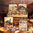 JOYGATHER 24 Pcs Cowboy Party Favors Bags with Handles, Western Wild West Goodie Gift Candy Kraft Paper Bags with 4 Different Types for Birthday Party Supplies Baby Shower Decorations