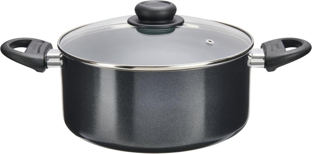 GoodCook Everyday Round Dutch Oven with Lid, Ceramic Nonstick Aluminum, DeepWalled Construction for Even Heating, NonToxic PTFE & PFOA Free, 4.7Quart, Black