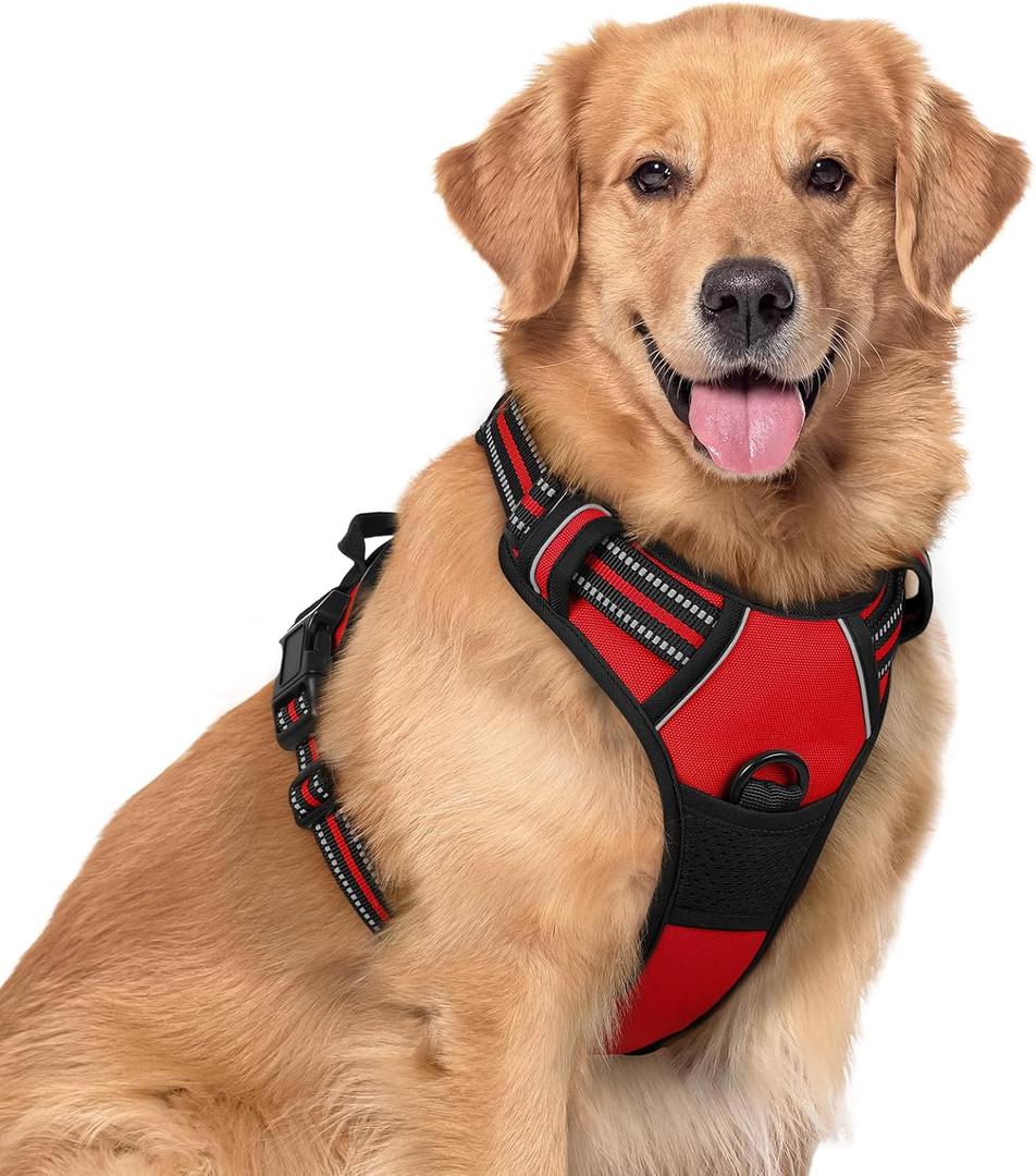 rabbitgoo Dog Harness No Pull with 2 Leash Clips, Adjustable Soft Padded, Reflective Oxford No Choke Pet Vest with Easy Control Handle for Dogs, Red, XL