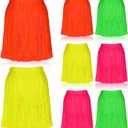 8 Pcs Neon Glow Foil Fringe Skirt 80s 90s Outfit for Women Glow in The Dark Party Outfits Light up Neon Party Favors for Wedding Birthday Concert Raves, Yellow Green Orange Rose Red