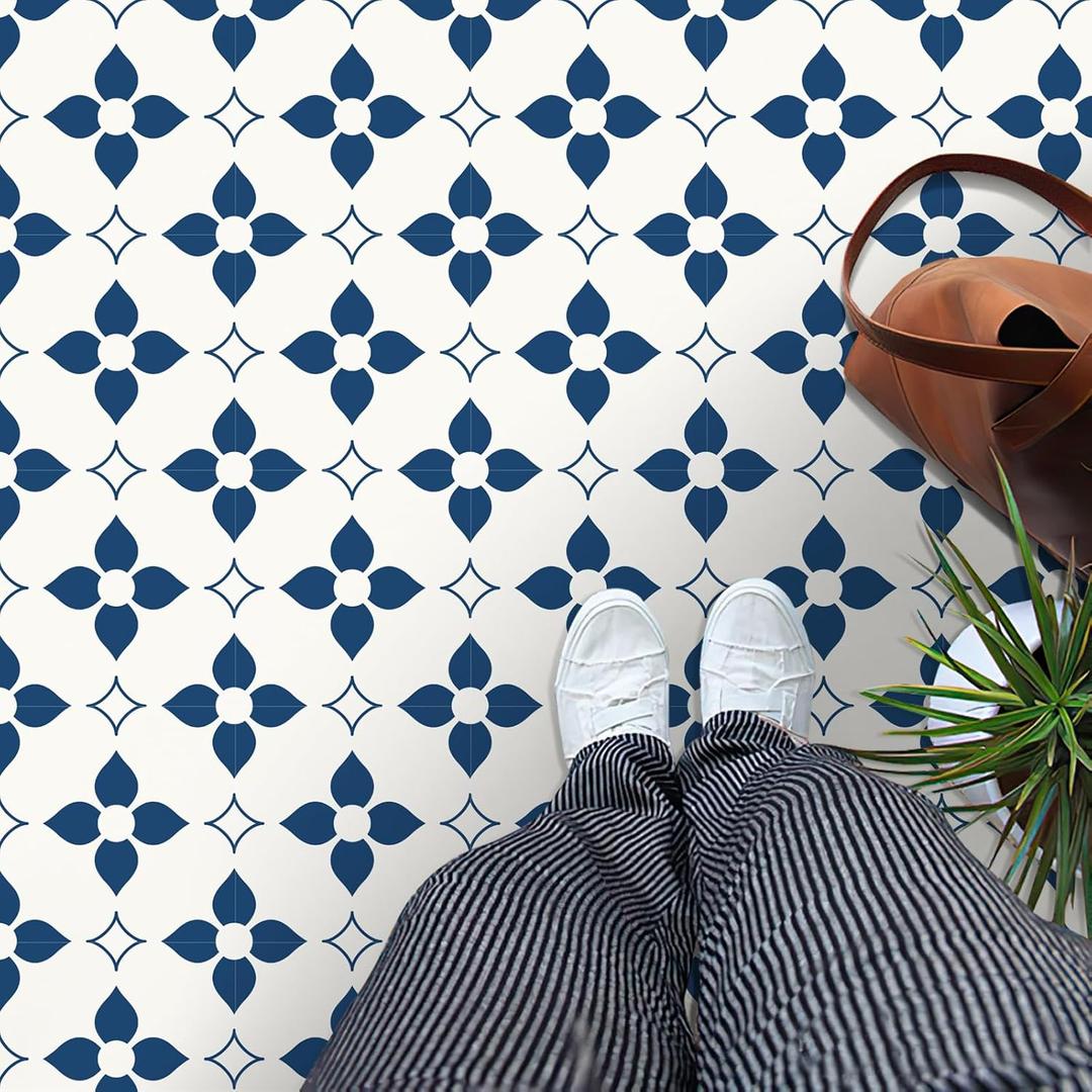 MORCART Peel and Stick Floor Tile Star Waterproof Vinyl Flooring DIY Flooring for Bathroom, Kitchen, Fireplace, Pet House, Stairs, Bedrooms, Wall, Store(20PCS,7.87" x 7.87",Dark Blue+White)