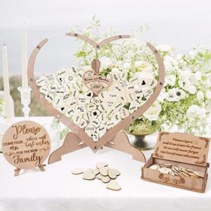 Wedding Guest Book Alternative, Rustic Wedding Book for Guests to Sign, Guest Book Frame with Hearts for Reception, Wedding Decorations, Graduation, Baby Shower (14.9" x14.3" x1.2", Wood Color)