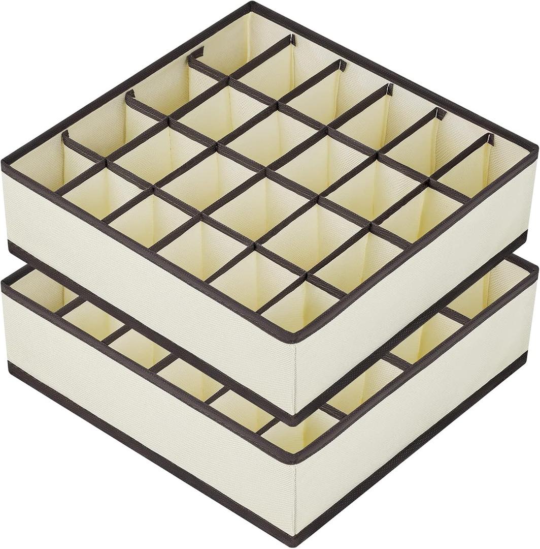 Joyoldelf Drawer Organizer 2 Packs, 24 Cell Collapsible Closet Cabinet Storage Boxes for Underwear, Socks, Bra, Handkerchiefs, Ties, Belts (Beige)