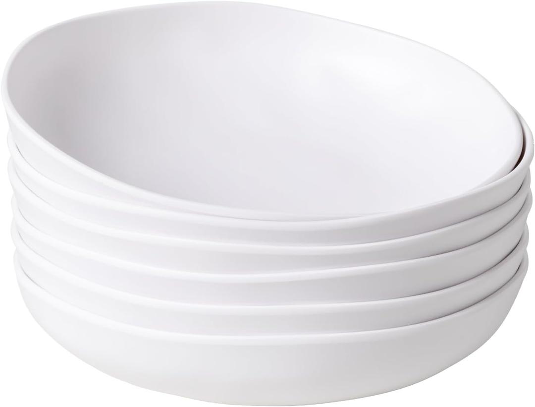 Melamine Pasta Bowl Set, Set of 6, Large 9'' and 40 OZ Salad Bowls Set, Shatterproof Dinner Bowl, Serving Bowls for Soup, Fruits, Lightweight and Unbreakable Bowls Set, Matte White