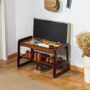 Shoe Bench with Storage - 2-Tier Entryway Bench, Solid Wood Shoe Rack with Cushion & Flip-Open Box, Mid-Century Modern for Hallway, Mudroom, Bedroom (Gray, 21.65'')