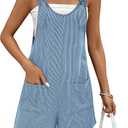 Ekouaer Rompers for Women 2026 Fashion Ribbed Knit Jumpsuit Scoop Neck Loose Outfit Wide Leg Summer One Piece Shortalls, M