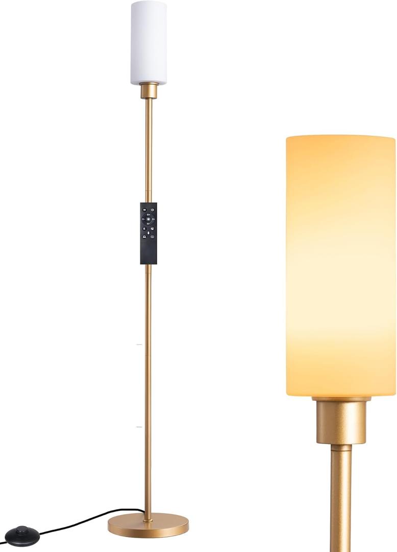 EDISHINE LED Corner Floor Lamp with Glass Lampshade, Modern Dimmable Lamp with Remote, 5 CCT, 65" Tall Standing Light for Living Room, Bedroom, Office, Bulb Included (Gold)
