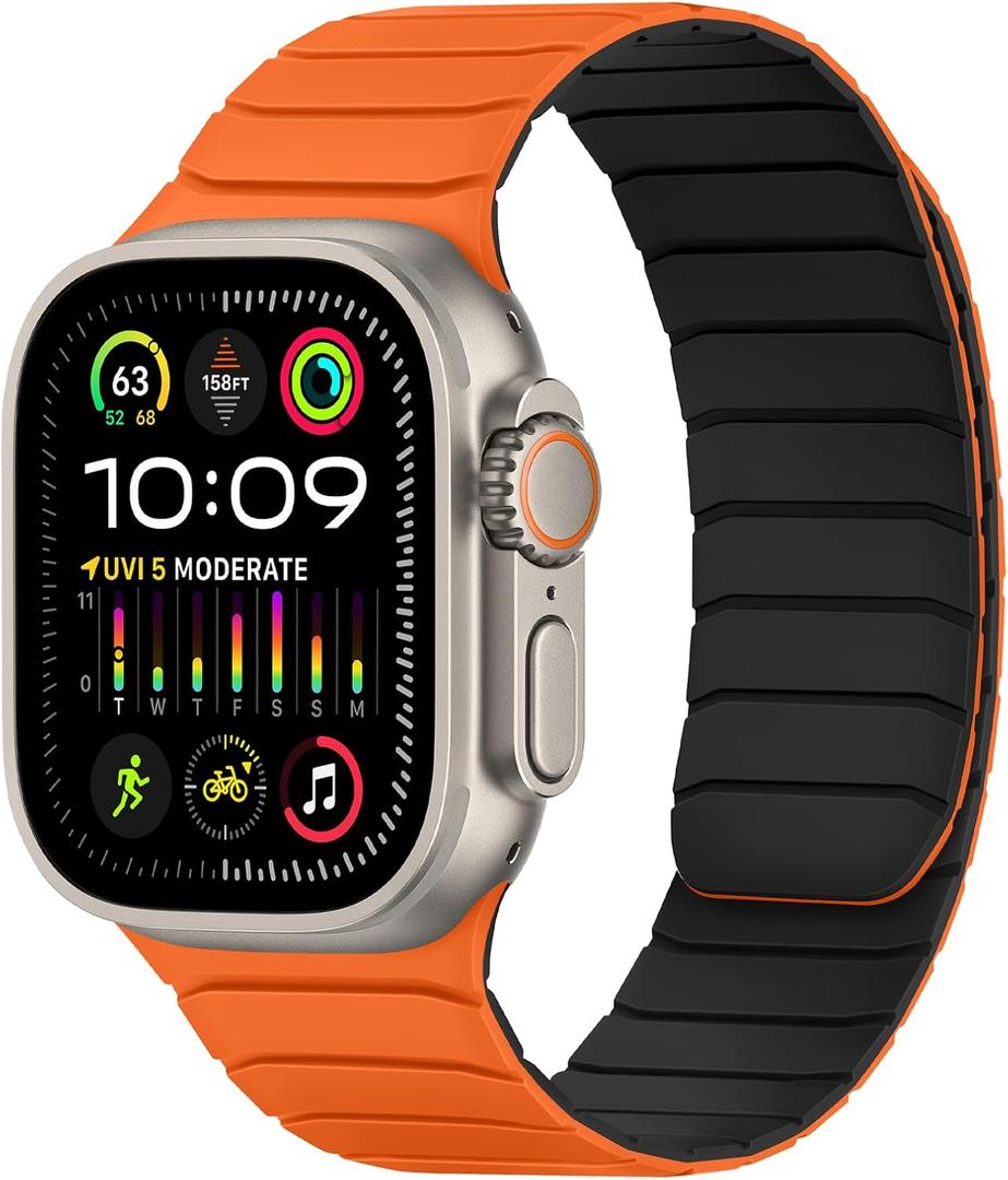 Tasikar Magnetic Bands Compatible with Apple Watch 49mm 46mm 45mm 44mm 42mm Soft Silicone Replacement Loop Wristband for iWatch Ultra 3 2 1 SE Series 11 10 9 8 7 6 5 4 3, Orange-Black