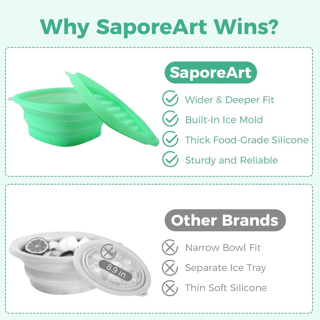 SaporeArt Ice Face Bowl, Upgraded Wider & Deeper Collapsible Silicone Facial Ice Bath Bowl with Built-In Ice Mold, Soothes Puffiness & Redness, Ideal for Home and Travel