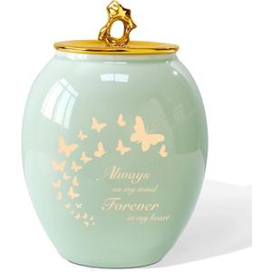 LINES ARTE Medium Butterfly Urn for Adult Human Ashes Female Male,Green Ceramics Decorative Urns for Human Ashes Women/Mom/Mother