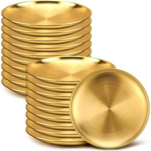 Nuogo 20 Pieces Stainless Steel Gold Plates 6.5 Inch Gold Dinner Plates Metal Serving Tray Dessert Dishes for BBQ, Salad, Snack, Desserts, Food Serving, Outdoor Camping