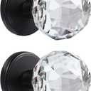 2 Pack Crystal Glass Dummy Door Knobs, Inactive Round Half-Dummy Door Knob Set, Single Side, Matte Black