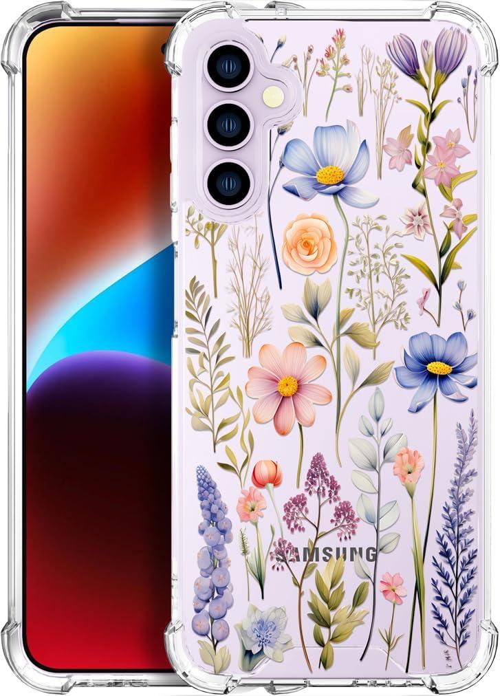 Compatible with Samsung Galaxy S23 Cases with Design, Cute Transparent Designer Phone Case for Women Girls Girly with Heavy Duty Protective Bumper (Clear Summer Floral Bouquets)