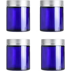 4 Pcs 3.4 oz Blue Glass Jars with Lids,100g Small Glass Containers Cream Jar,Reusable Travel Toiletries Container for Creams,Lotion,Ointmen,Makeup,Powders,Cosmetic,Oils Salves