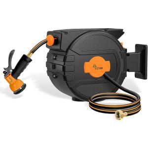 Retractable Garden Hose Reel 1/2"x82 ft, Automatic Hose Reel with 7 Pattern Nozzle, Any Length Lock Wall Mounted &180 Deg Swivel (Black-orange)