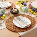 Threehoney Set of 4 Rattan Woven Easter Egg Shaped Placemats Natural Egg Wicker Place Mats Washable Rustic Braided Table Mats for Easter Spring Dining Kitchen Table Decorations Home Party Decoration