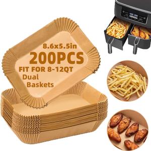 Air Fryer Liners Disposable,200Pcs Parchment Paper,LYHOLKEER 8.6x5.5 inch Rectangle Air Fryer Paper Liners for Ninja Foodi Dual/2-Basket DZ201/DZ401/FG551/DZ302/DZ090/DZ071/DZ550/SL401/SL201/IG601