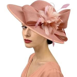 dressfan Vintage Fascinator Hats for Women,20s 50s Linen Flower Hat for Derby/Church/Wedding/Cocktail/Tea Party (Pink) M36