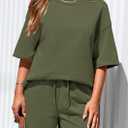 PRETTYGARDEN Women's 2 Piece Lounge Sets 2025 Summer Short Sleeve Tunic Tops Drawstring Shorts Matching Outfits Tracksuits (Army Green,Medium) (M)