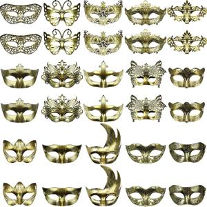 Yunsailing 30 Pieces Masquerade Mask Antique Masks with Straps for Women Men Masquerade Ball Mardi Gras Carnival Party Favors(Gold)