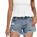 2 x LYANER Women's V Neck Elastic Waist Pleated Ruffle Hem Sleeveless Strappy Crop Cami Top (White, XL)