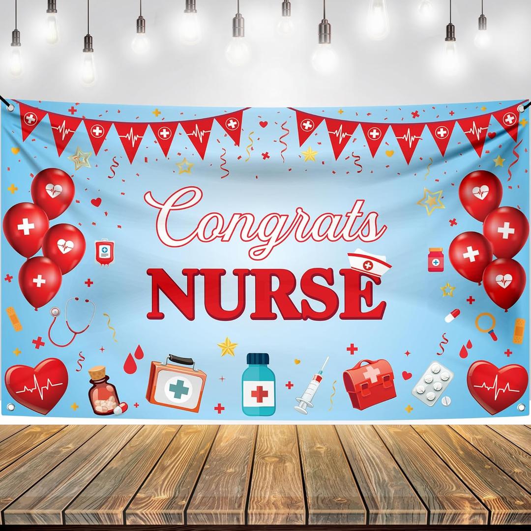 KatchOn, Red and Blue Congrats Nurse Banner - XtraLarge 72x44 Inch | Grad Banner, 2026 Graduation Decorations | Nurses week decorations | Class of 2026 Decorations | Nurse graduation party decorations