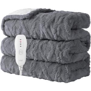 Heated Blanket-Electric Blanket 50"x60" Soft Heated Throw Blanket with 5 Heating Levels & 3 Hours auto-Off,Machine Washable（Grey）