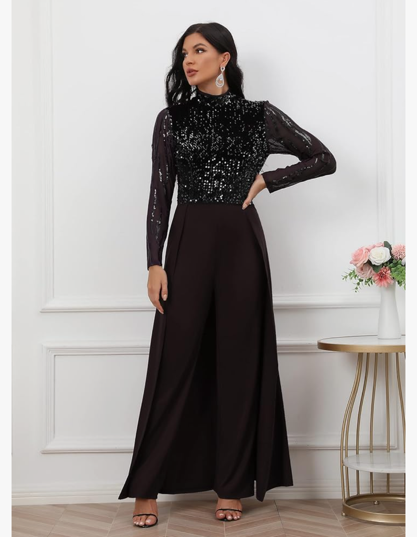 IWFEV Fashion Plain Full Length Patchwork Overlay Sequins Women's Jumpsuit High-Waist Woman Romper
Size XXL