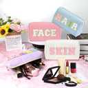 2Pcs Makeup Bag for Girls Gifts, Travel Toiletry Bag for Women, Corduroy Make Up Cosmetic Pouch Cute Preppy Stuff Bags for Teen, Birthday Graduation Gifts (HAIR & FACE)