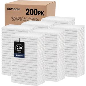 Washcloths Bulk - 200 Pack - Face Towels (12" x 12"), Highly Soft Wash Cloths and Hand Towels, Fast Drying Multi-Purpose Microfiber Cleansing Cloths for Bathroom, Hotel, Spa, and Salon - White