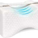 Memory Foam Knee Pillow, Leg Pillow for Side Sleeping, Contour Support Ergonomic Knee Pillow with Cover and Strap, for Side Sleepers, Spine Alignment, Hip, Back and Joint Pain Relief (White)