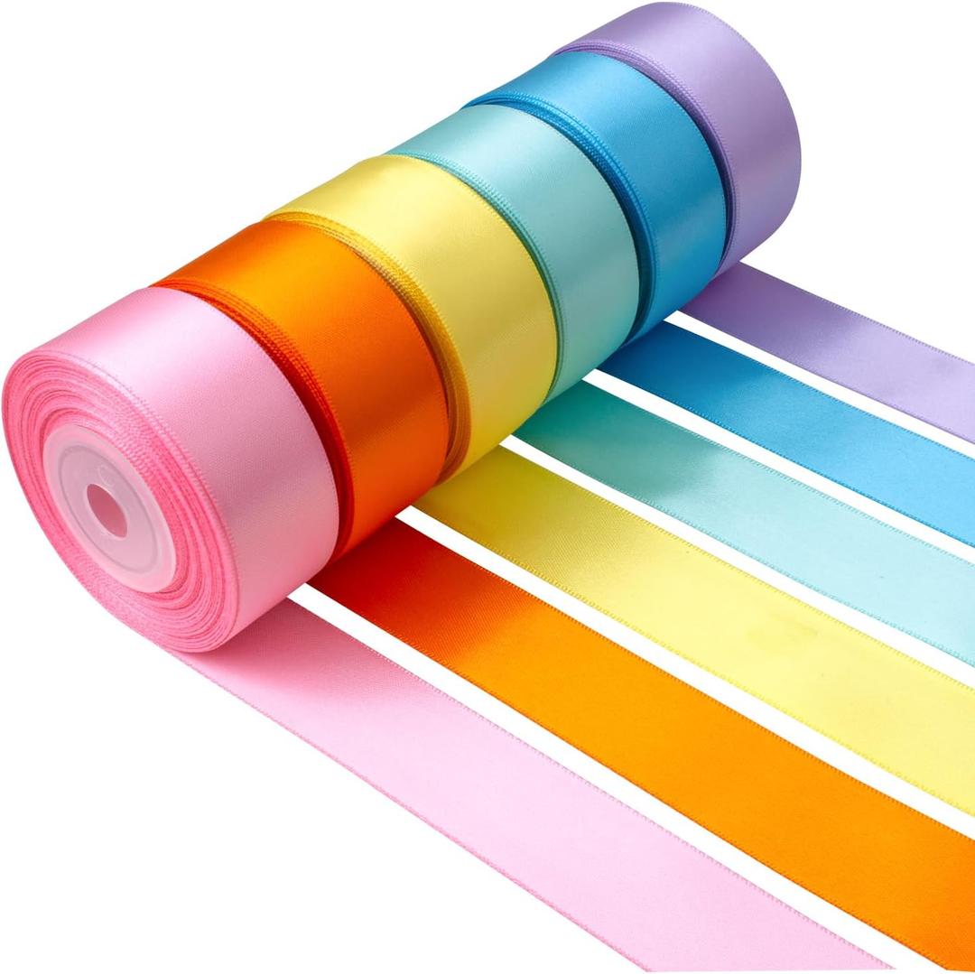 Pastel Satin Ribbon 1 Inch x 60 Yards Assorted Solid Colors Double Faced Rainbow Silk Satin Ribbons for Crafts, Easter, Baby Shower, Birthday, Wedding, Gift Wrapping, Flower Bouquets, Hair Bows