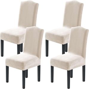 H.VERSAILTEX Dining Chair Covers Velvet Stretch Chair Covers for Dining Room Set of 4 Parson Chair Slipcovers Chair Protectors Covers Dining, Soft Thick Solid Velvet Fabric Washable, Ivory
