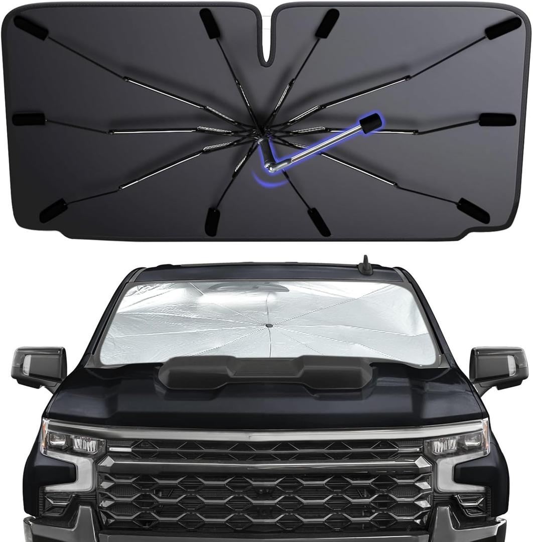 [2026 Upgraded] Windshield Sun Shade Umbrella, Foldable Car Sunshade for Trucks & SUVs with UV Protection, Heat Insulation & Automotive Interior Sun Protection for Outdoor Parking Camping (X-Large)