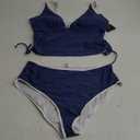 ZAFUL Womens Tankini Swimsuits Tummy Control Bathing Suits 2025 Two Piece Color Block Swim Suit with High Waisted Bottom (XX-Large, Haze Blue)