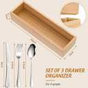 Baderke 3 Pcs Bamboo Drawer Organizer 10 x 3 x 2'' Kitchen Silverware Organizer Tray Long Stackable Storage Box Wooden Utensil Holder with Silverware Set for Kitchen Bathroom Cabinet(Natural)