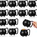 12/24 Pcs Halloween Cauldron Mug 12 oz Black Plastic Cauldron Candy Pot Kettle Witch Brew Mugs Halloween Party Cups Witch Party Supplies (12)