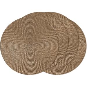 AHHFSMEI Round Braided Placemats 15 Inch Round Table Mats for Dining Tables Natural Woven Heat Resistant Place mats Set of 4 (Brown, 4)