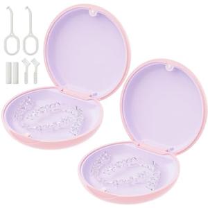 2 Pack Retainer Case, Compatible with Invisalign, Slim Aligner Case with Removal Tool, Aligner Seaters & Brush, Pocket Size Secure Magnetic Closure for Travel - Pink