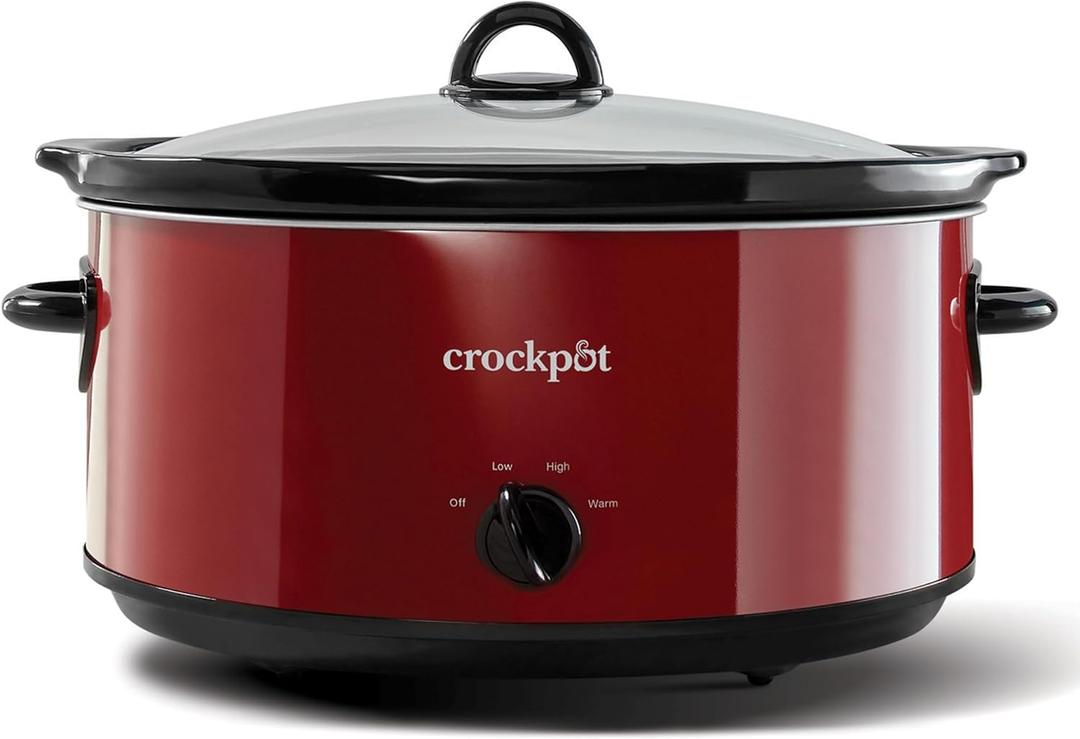 Crock-Pot 8-Quart Manual Slow Cooker, XL Family Size Serves 10+ People, Removable Stoneware with Warming Setting, Dishwasher Safe for Easy Cleanup, Red
