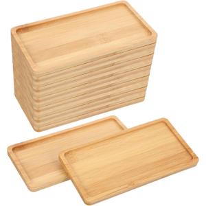 10 PCS Small Bamboo Tray, Bamboo Vanity Tray for Bathroom, Kitchen, Serving - Natural Rectangular Serving Trays for Perfume, Plants, Food - 6.9 x 3.5 x 0.4 Inches