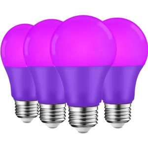 4 Pack LED Purple Light Bulbs - A19 9W(60W Equivalent) E26 Base LED Purple Light Bulb for Party Decoration, Porch, Halloween Christmas Wedding, Home/Holiday Lighting, Decorative Illumination