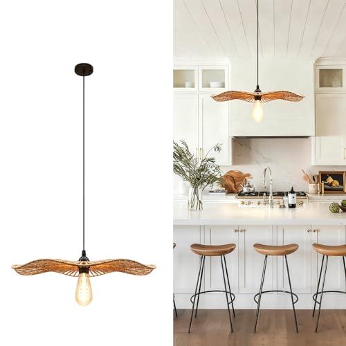 15'' Natural Rattan Chandelier Pendant Light-Farmhouse Boho Rattan Pendant Lights with Included E27 Bulb, 120V Wicker Pendant Lights for Dining Room Kitchen Island Bedroom Living Room