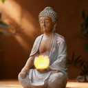 Nacome Solar Buddha Garden Statue Decor: Resin Zen Decor Waterproof Sitting Figurine with Lotus Flower Light Design for Outside Patio Lawn Yard Balcony - 8.3 inches (White)