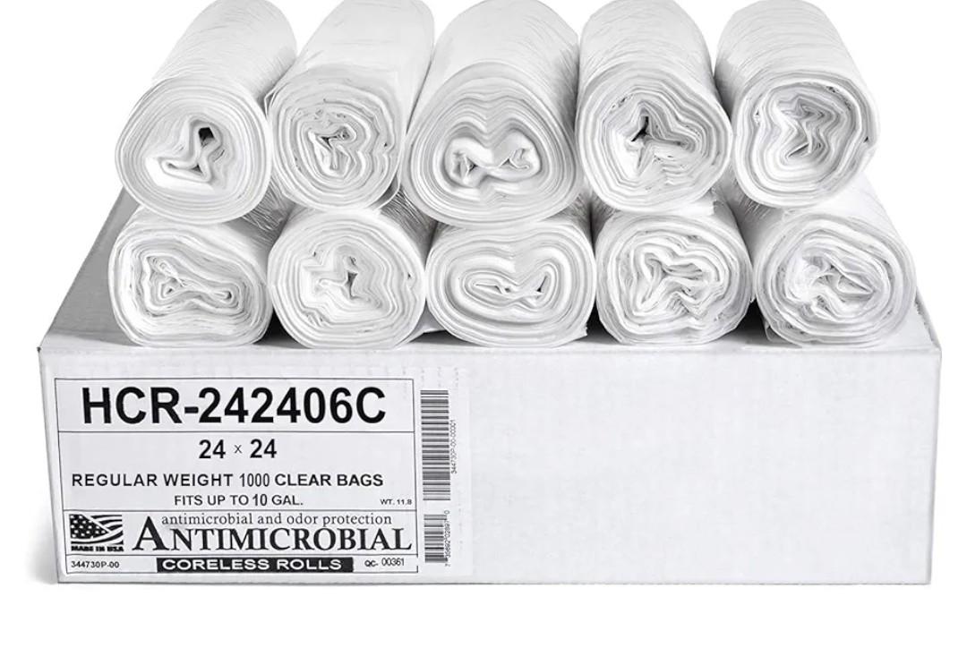 Aluf Plastics High Density Trash Bags, 10 Gallon, 1000 Count, 6 Micron (eq), 24" x 24", Clear, for Bathroom, Office, Industrial, Commercial, Janitorial, Municipal, Recycling