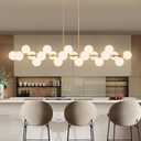 Gold Linear Chandelier Mid Century Modern Linear Chandelier with 22 Lights White Glass Globe, Large Long Sputnik Pendant Light for Dining Room, Living Room, Kitchen Island, Dia 70 Inch