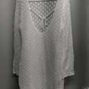 Fisoew Women's Swimsuit Crochet Cover Ups Summer Long Sleeve Tie Back Fringe Hem Beach Vacation Coverup Maxi Dress Size Large