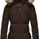 WenVen Women's Winter Thicken Puffer Coat Warm Jacket with Faux Fur Removable Hood (Large, Coffee)